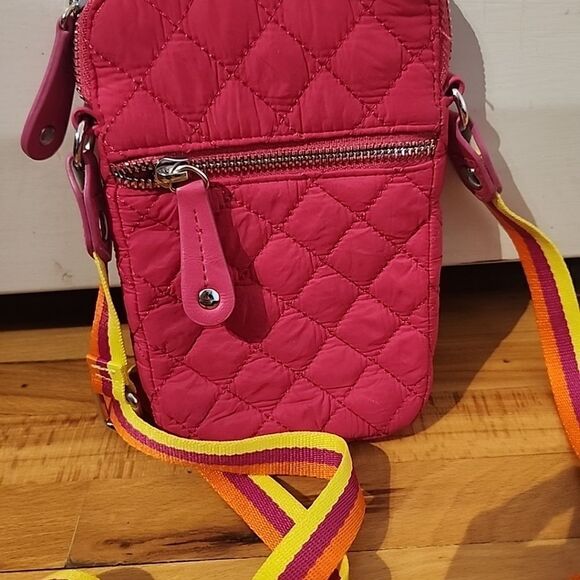Sondra Roberts Squared Quilted Pink Crossbody Bag Rainbow Strap - Picture 3 of 7